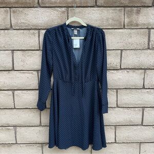 H&M Navy Long Sleeve Dress with Polka Dots